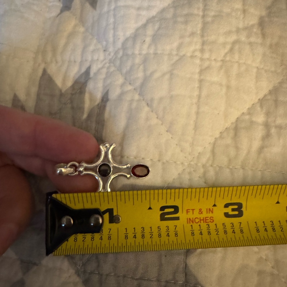 Holy Cross Silver & Garnet Pendant - Picture 6 of 6